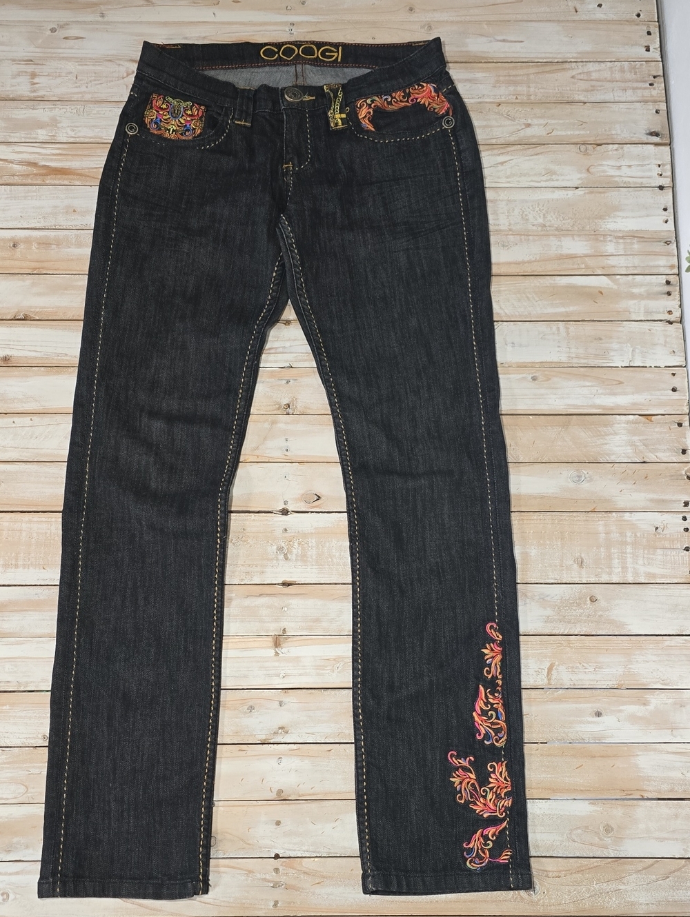 VINTAGE Y2K COOGI Embroidered Dark Wash Denim Jeans - Size 9/10 Flawless